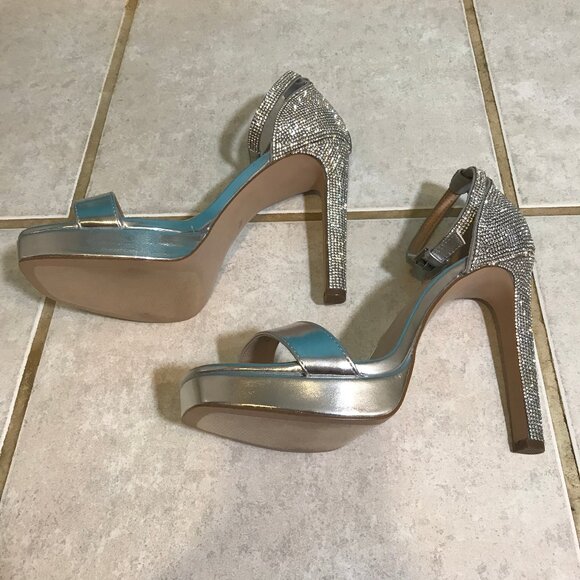 NEW Steve Madden Kisha Platform Sandal Silver Rhinestone Sparkly Bling * Size 9 - Picture 6 of 10